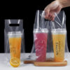 custom takeaway coffee juice beverage plastic bag with handle carrier bags