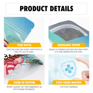 printed resealable food smell proof stand up pouches packaging mylar bags