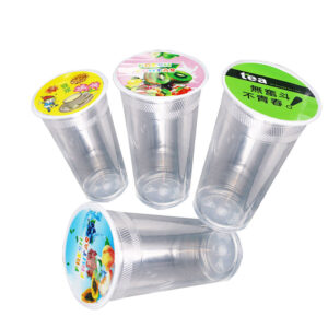 custom food grade printed logo easy peel beverage milk tea cup sealing film